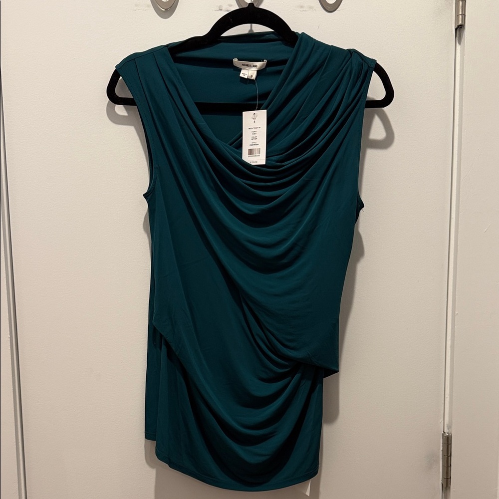 Helmut Lang Teal Draped Tank Top